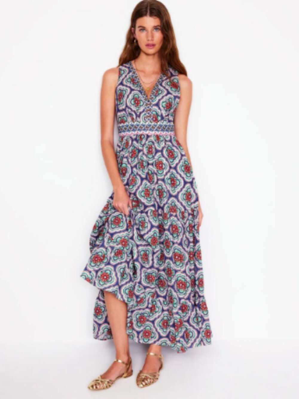 Boden Serena Cotton Tie Maxi Dress 6 P